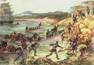 Historic Photo of Marines of the US Pacific Squadron landed and raised the “Stars and Stripes” at the Monterey Customs House 
